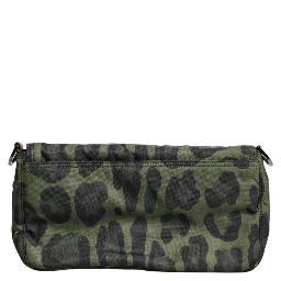 Green Nylon Leopard Print Shell Messenger Crossbody Bag