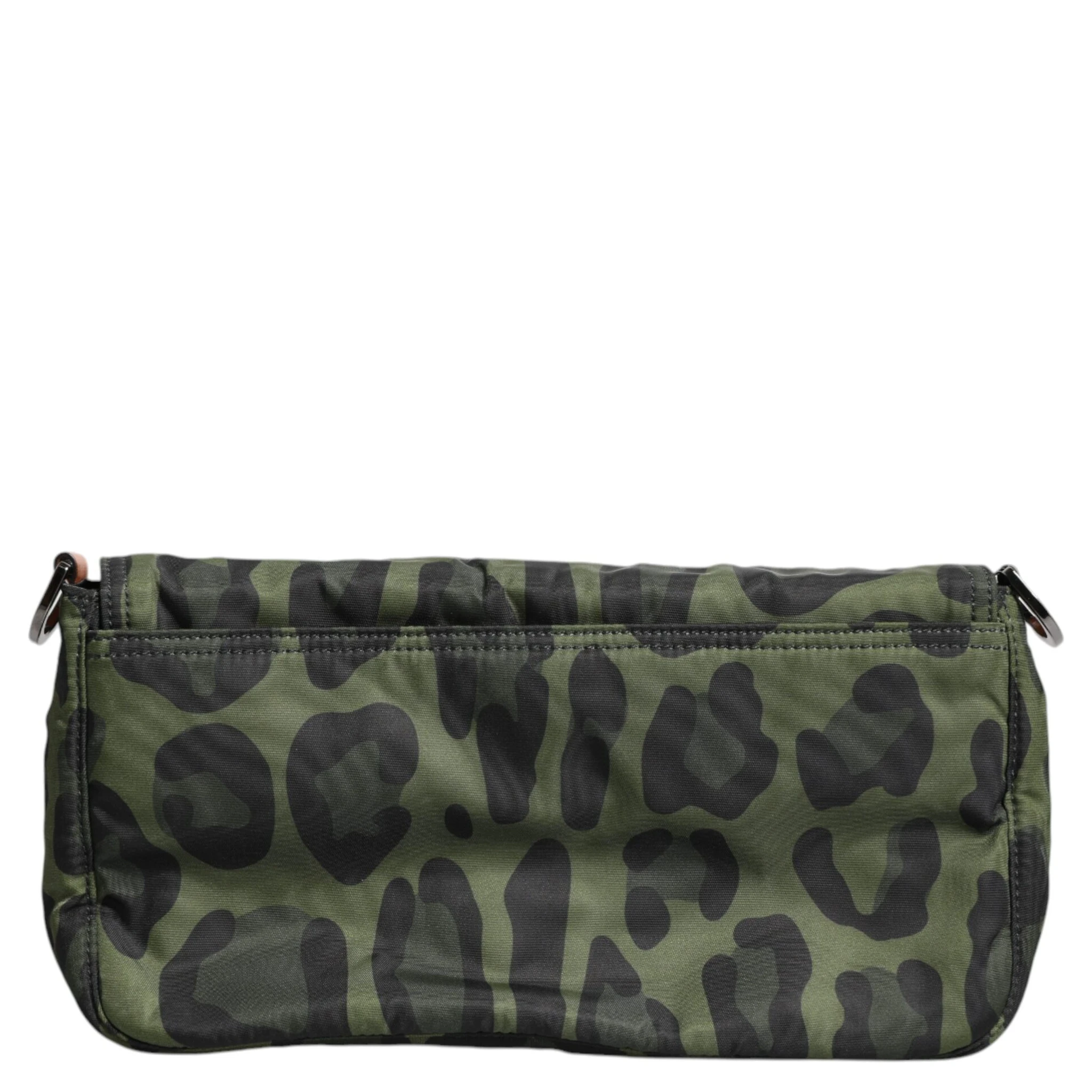 Green Nylon Leopard Print Shell Messenger Crossbody Bag