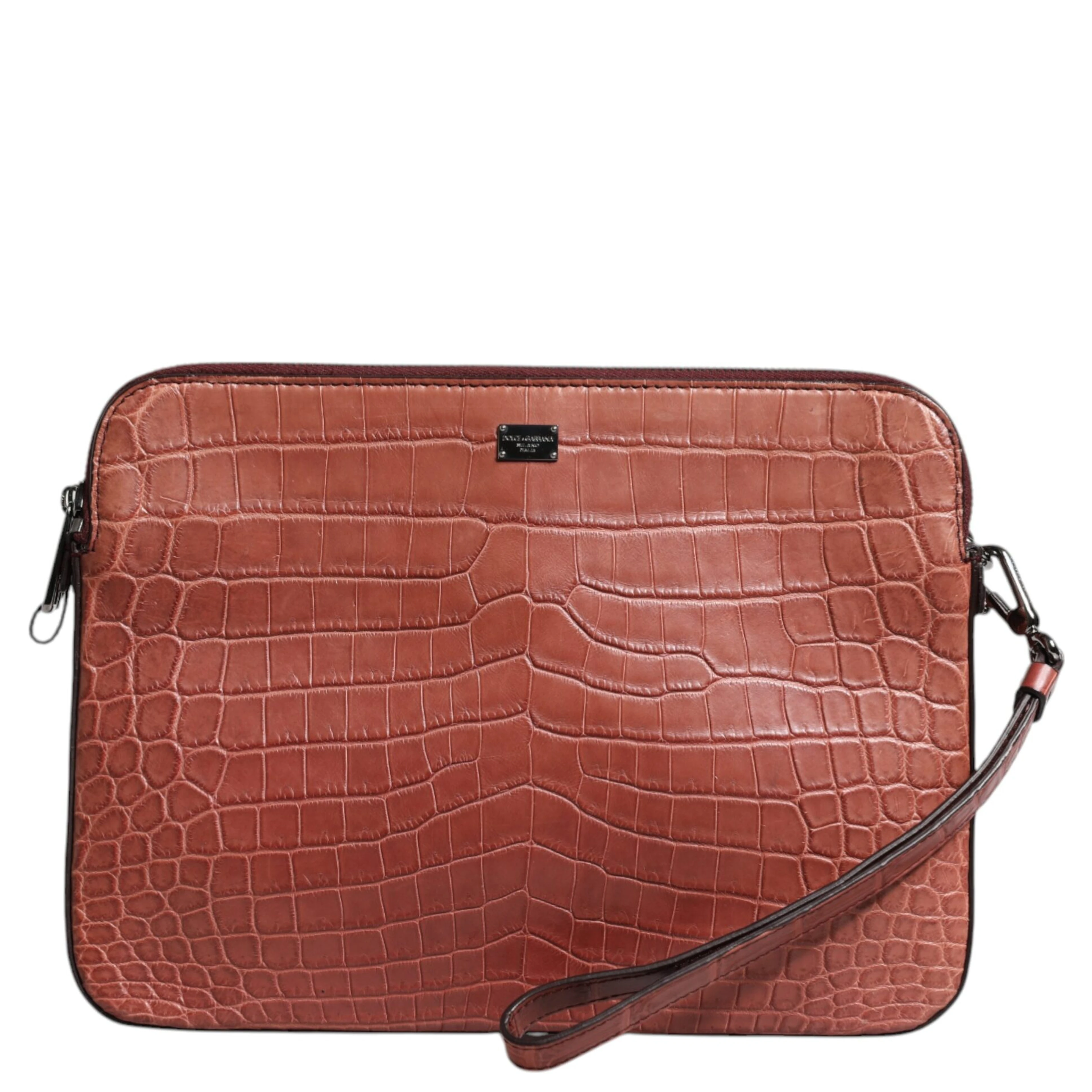 Bordeaux Croc Leather Logo Plaque Men Briefcase Bag
