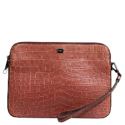 Bordeaux Croc Leather Logo Plaque Men Briefcase Bag
