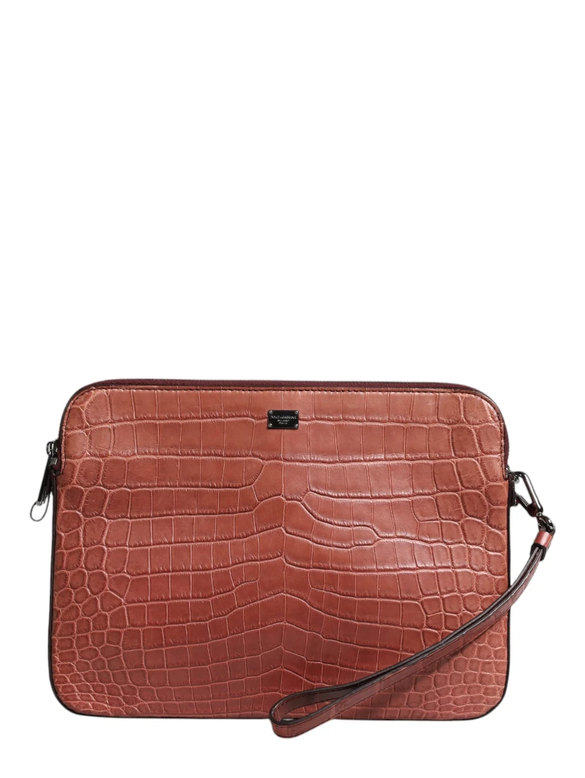 Bordeaux Croc Leather Logo Plaque Men Briefcase Bag