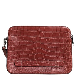 Bordeaux Croc Leather Logo Plaque Men Briefcase Bag