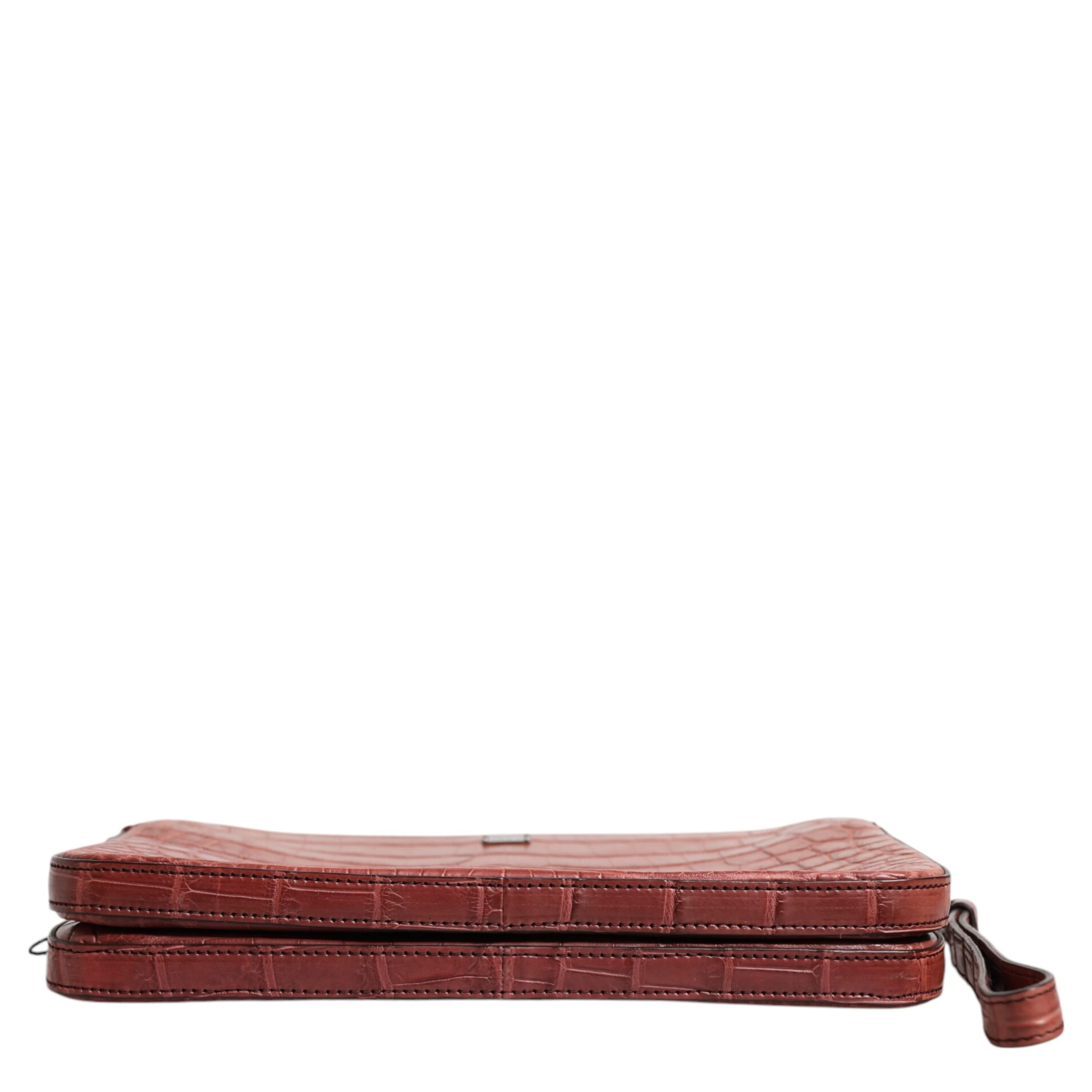 Bordeaux Croc Leather Logo Plaque Men Briefcase Bag