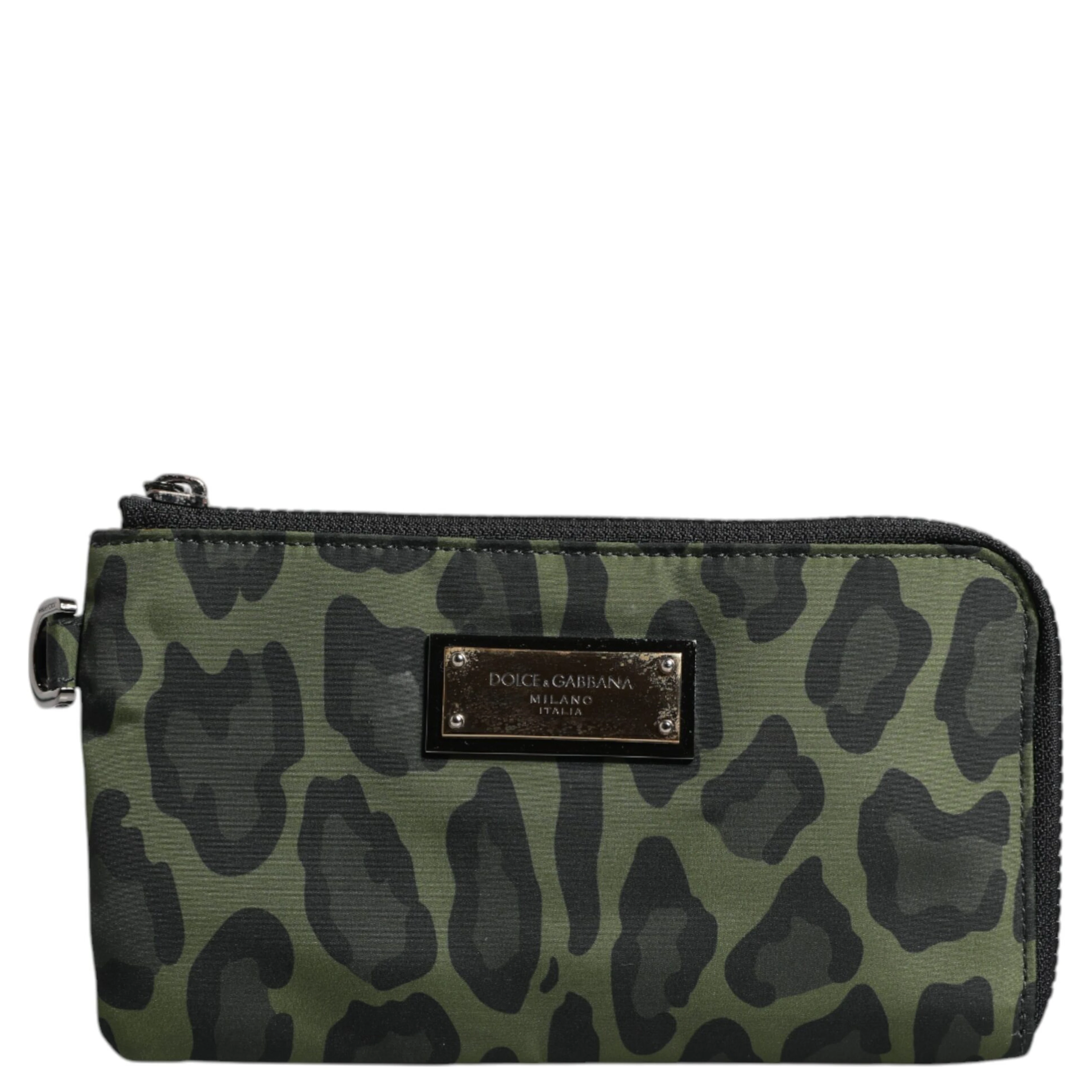 Green Leopard Leather Logo Plaque Multifunctional Kit Bag