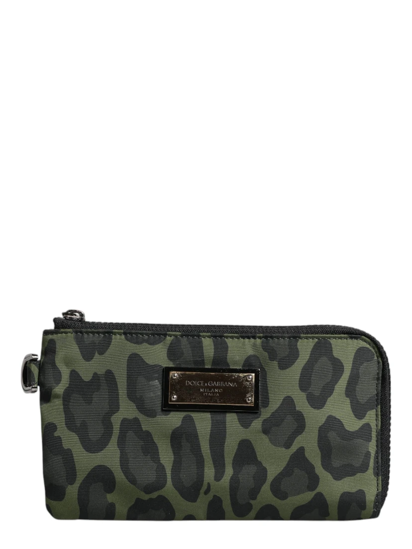 Green Leopard Leather Logo Plaque Multifunctional Kit Bag