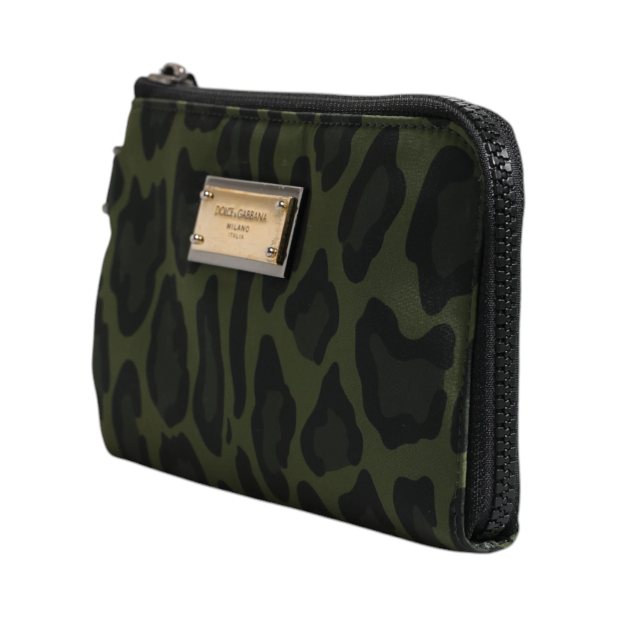 Green Leopard Leather Logo Plaque Multifunctional Kit Bag