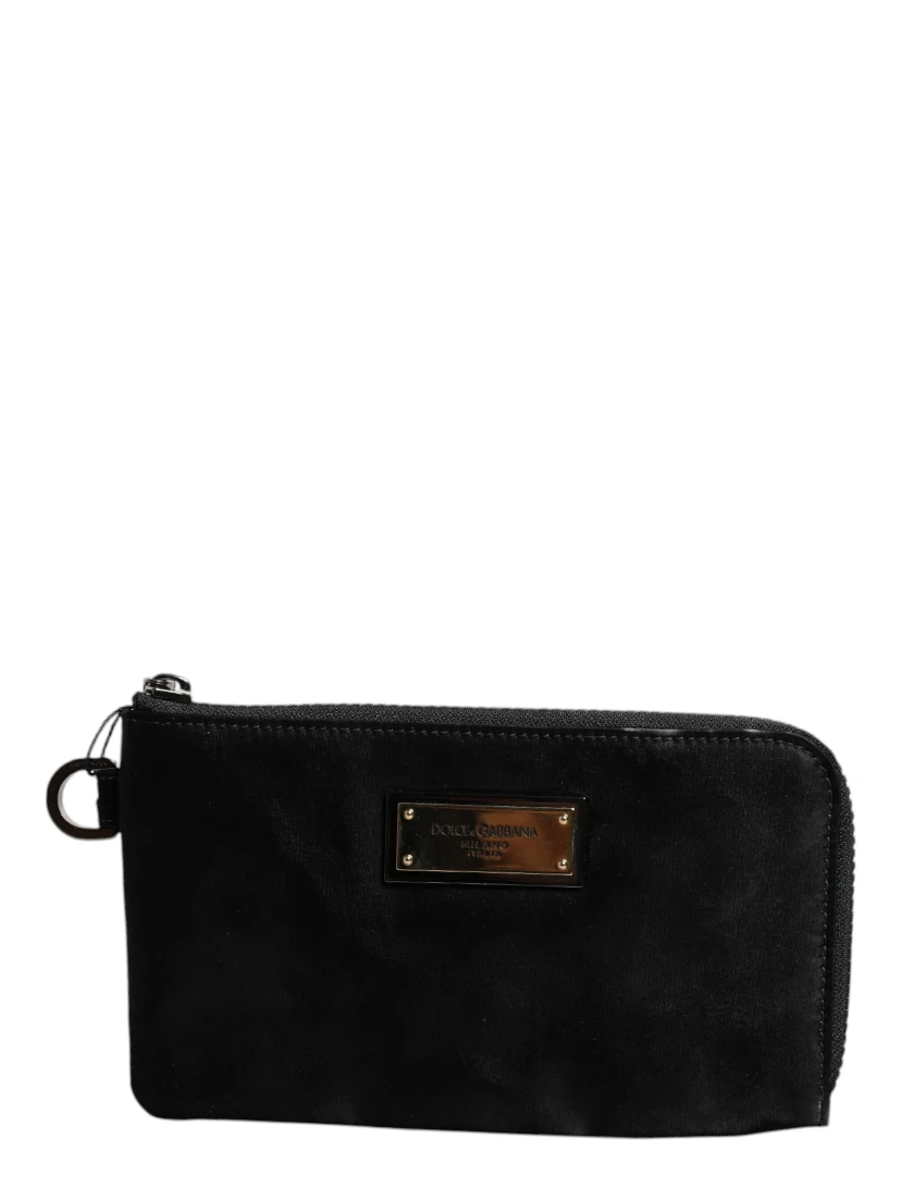 Black Nylon Logo Plaque Keyring Pouch Clutch Bag