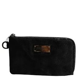 Black Nylon Logo Plaque Keyring Pouch Clutch Bag