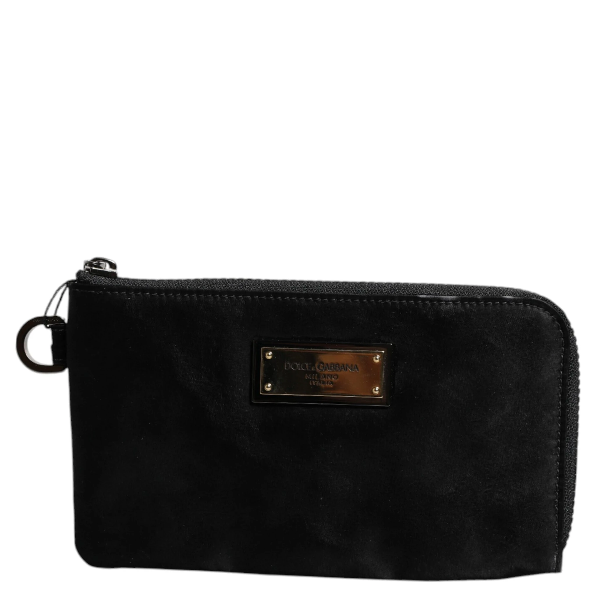 Black Nylon Logo Plaque Keyring Pouch Clutch Bag