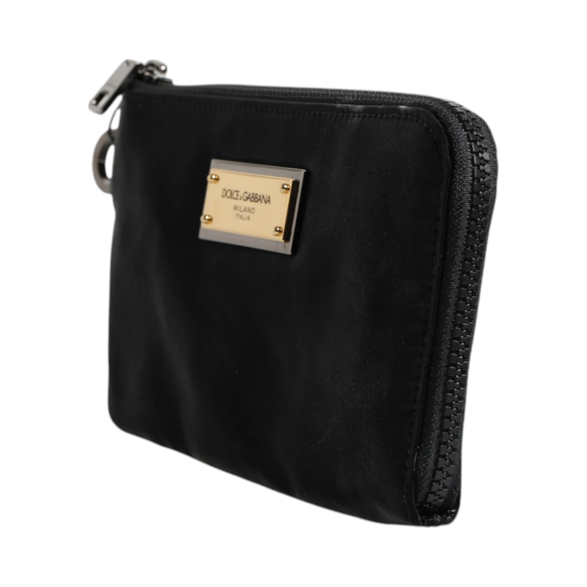 Black Nylon Logo Plaque Keyring Pouch Clutch Bag