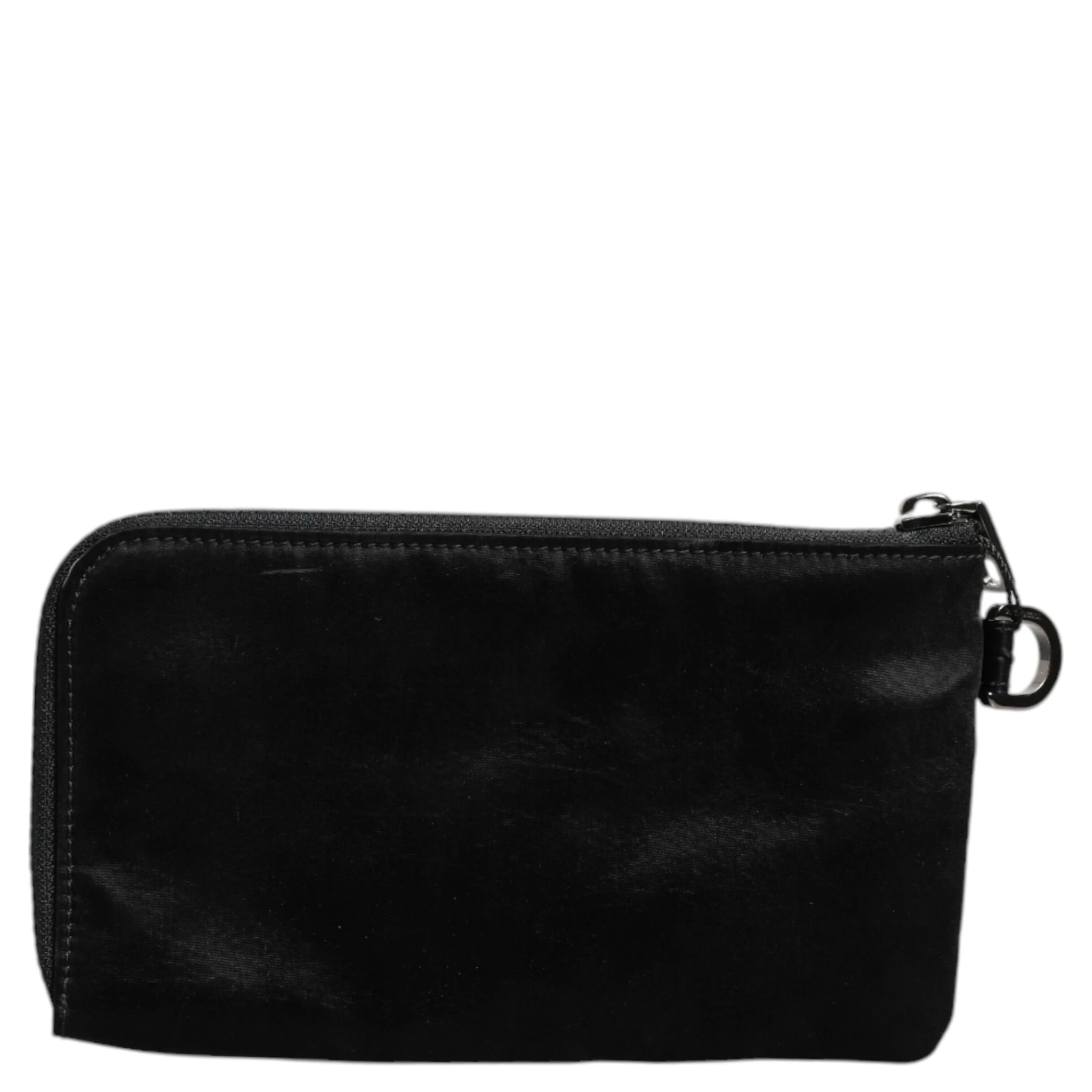 Black Nylon Logo Plaque Keyring Pouch Clutch Bag