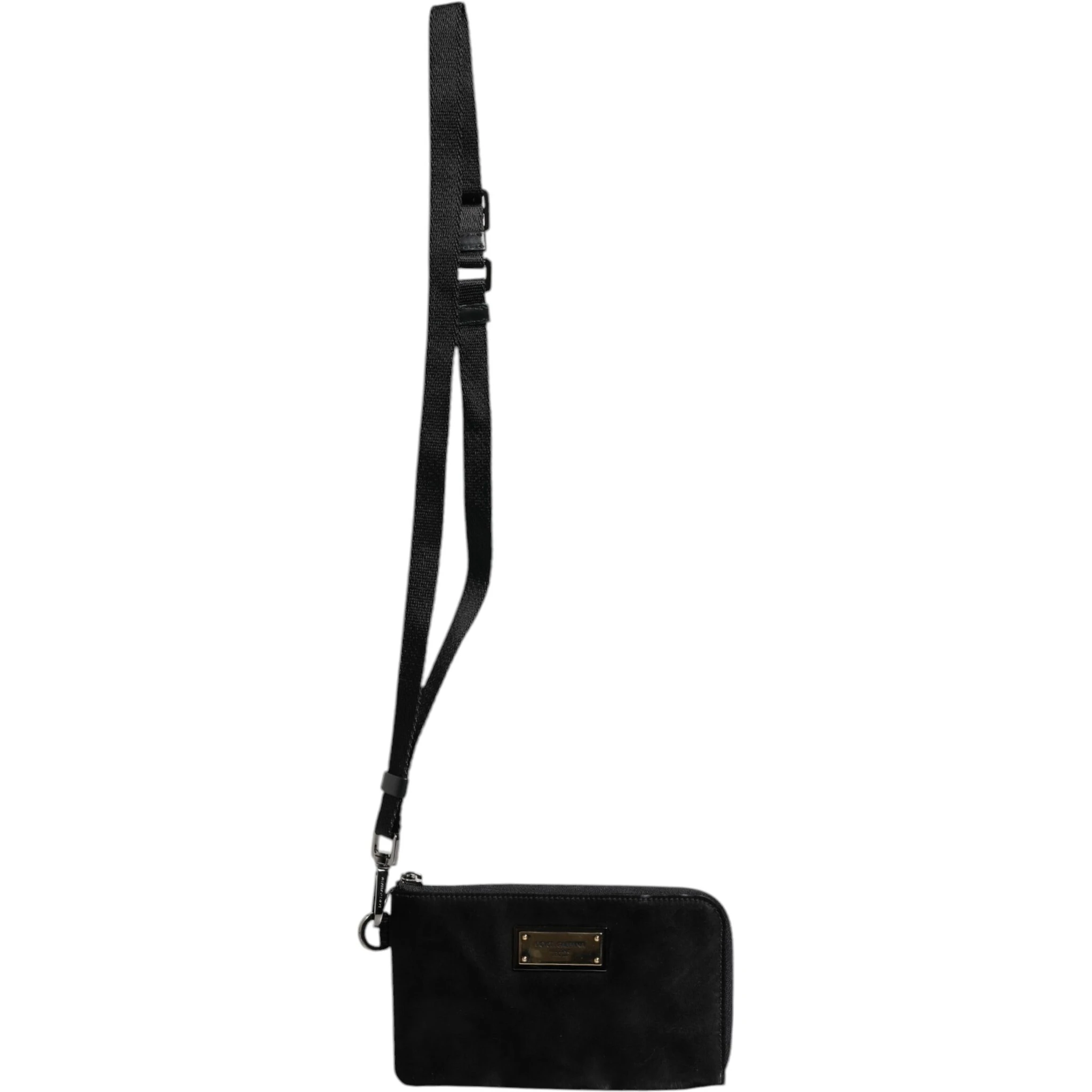 Black Nylon Logo Plaque Keyring Pouch Clutch Bag