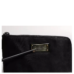 Black Nylon Logo Plaque Keyring Pouch Clutch Bag