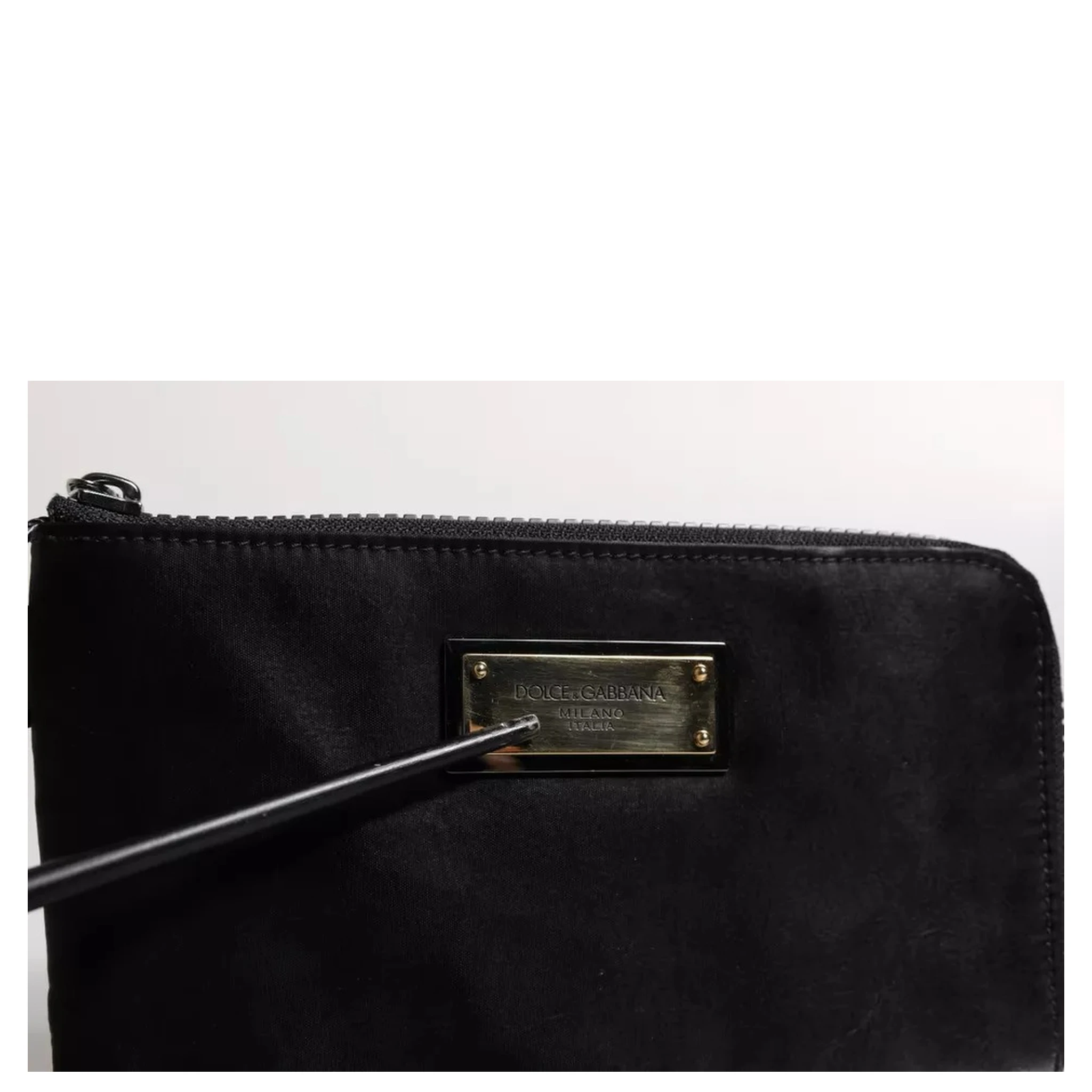 Black Nylon Logo Plaque Keyring Pouch Clutch Bag