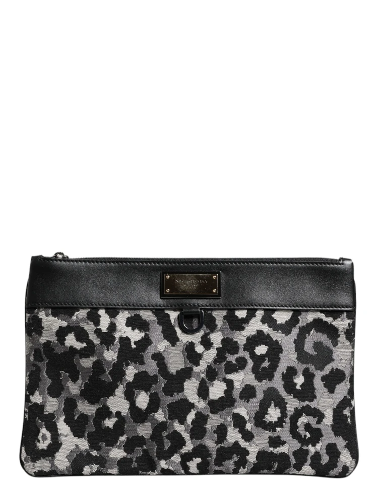 Multicolor Leopard Jacquard Logo Plaque Men Pouch Bag alternative