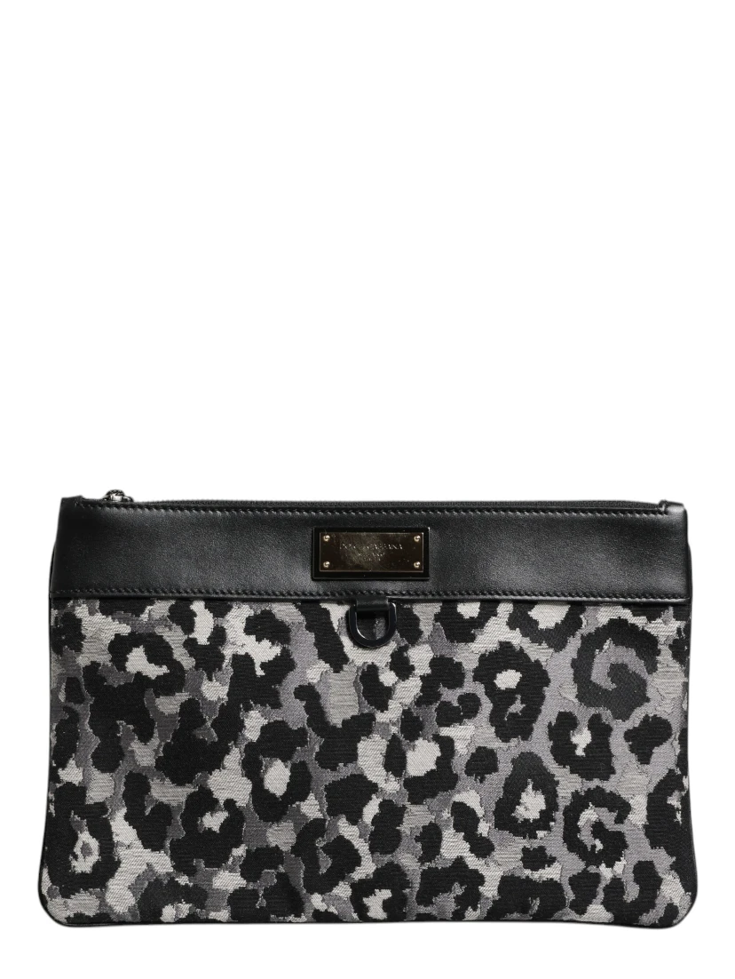 Multicolor Leopard Jacquard Logo Plaque Men Pouch Bag