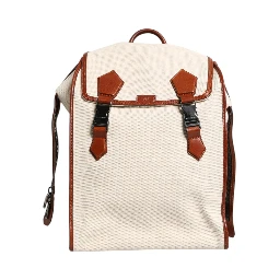 Beige Brown Canvas Leather EDGE Travel Men Back Pack Bag