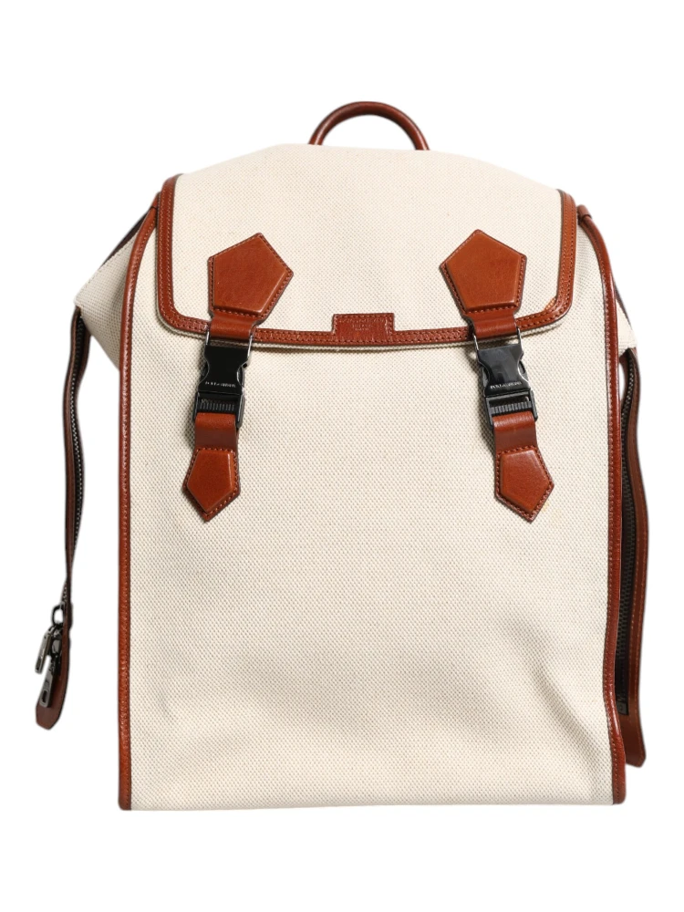 Beige Brown Canvas Leather EDGE Travel Men Back Pack Bag alternative