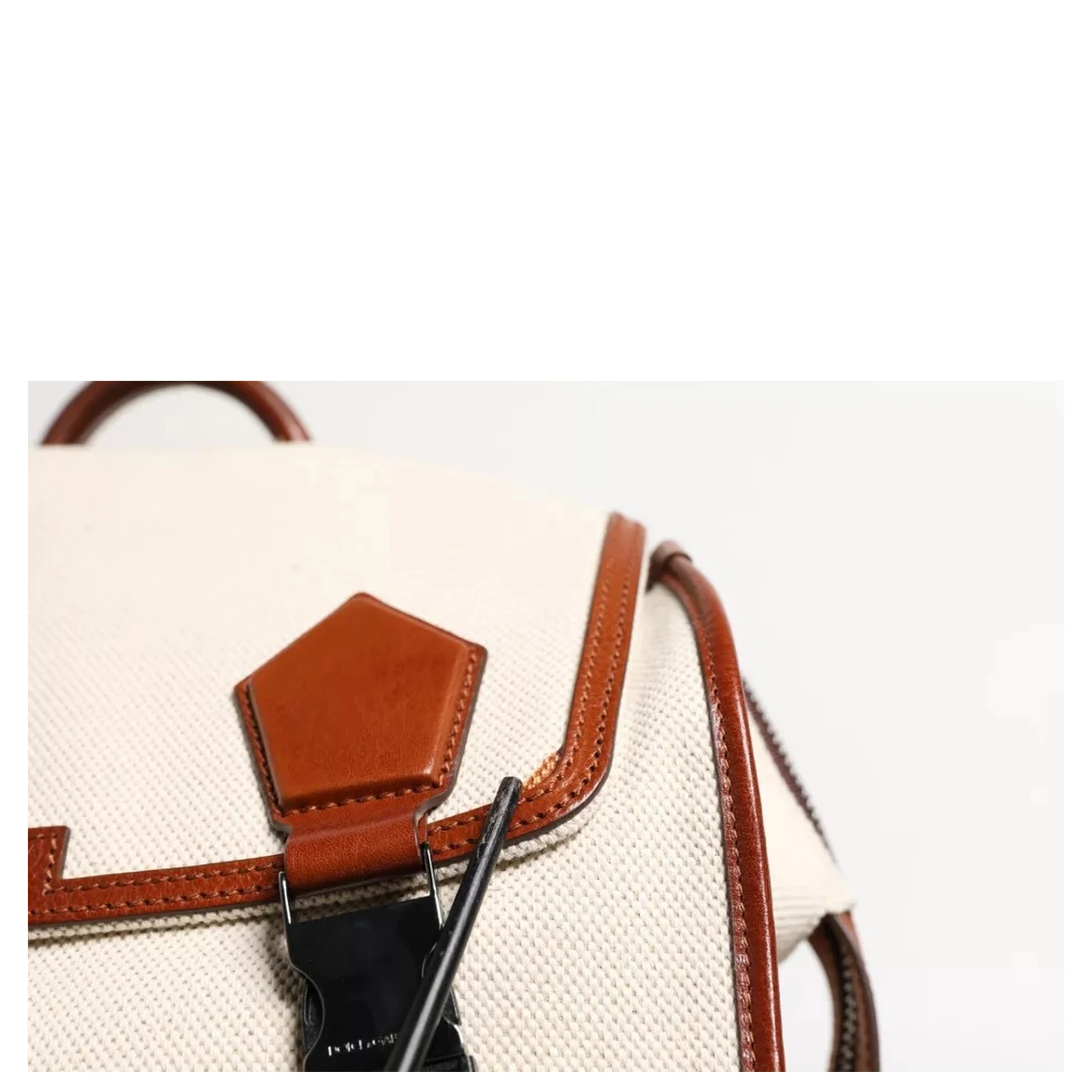 Beige Brown Canvas Leather EDGE Travel Men Back Pack Bag