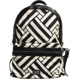 Black White Nylon Leather Travel Back Pack Bag