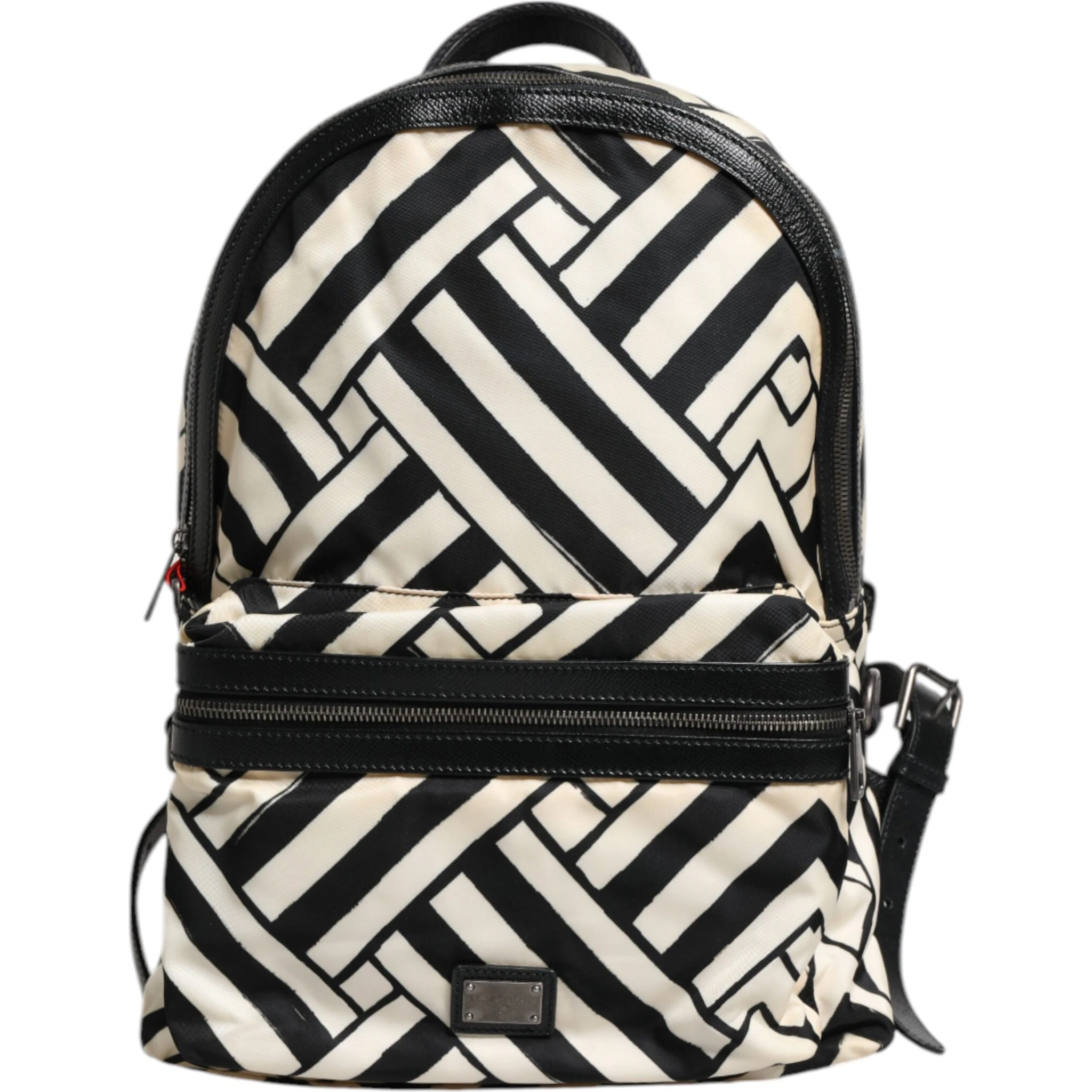 Black White Nylon Leather Travel Back Pack Bag
