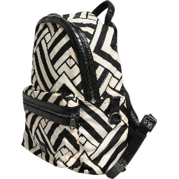 Black White Nylon Leather Travel Back Pack Bag