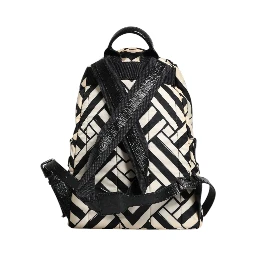 Black White Nylon Leather Travel Back Pack Bag
