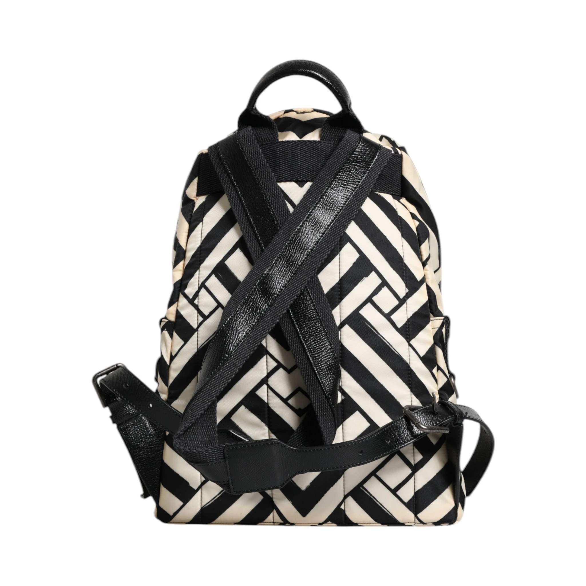Black White Nylon Leather Travel Back Pack Bag