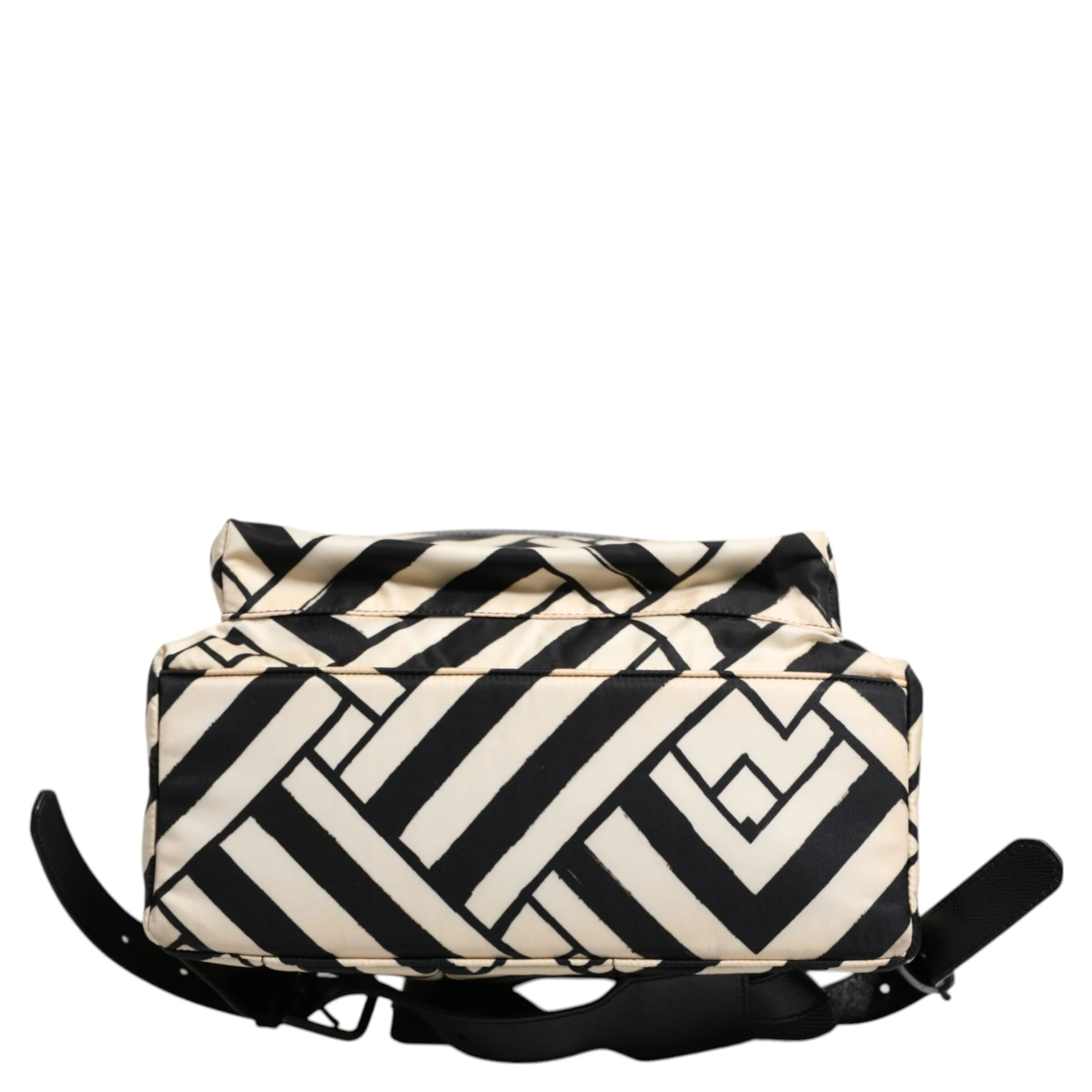 Black White Nylon Leather Travel Back Pack Bag