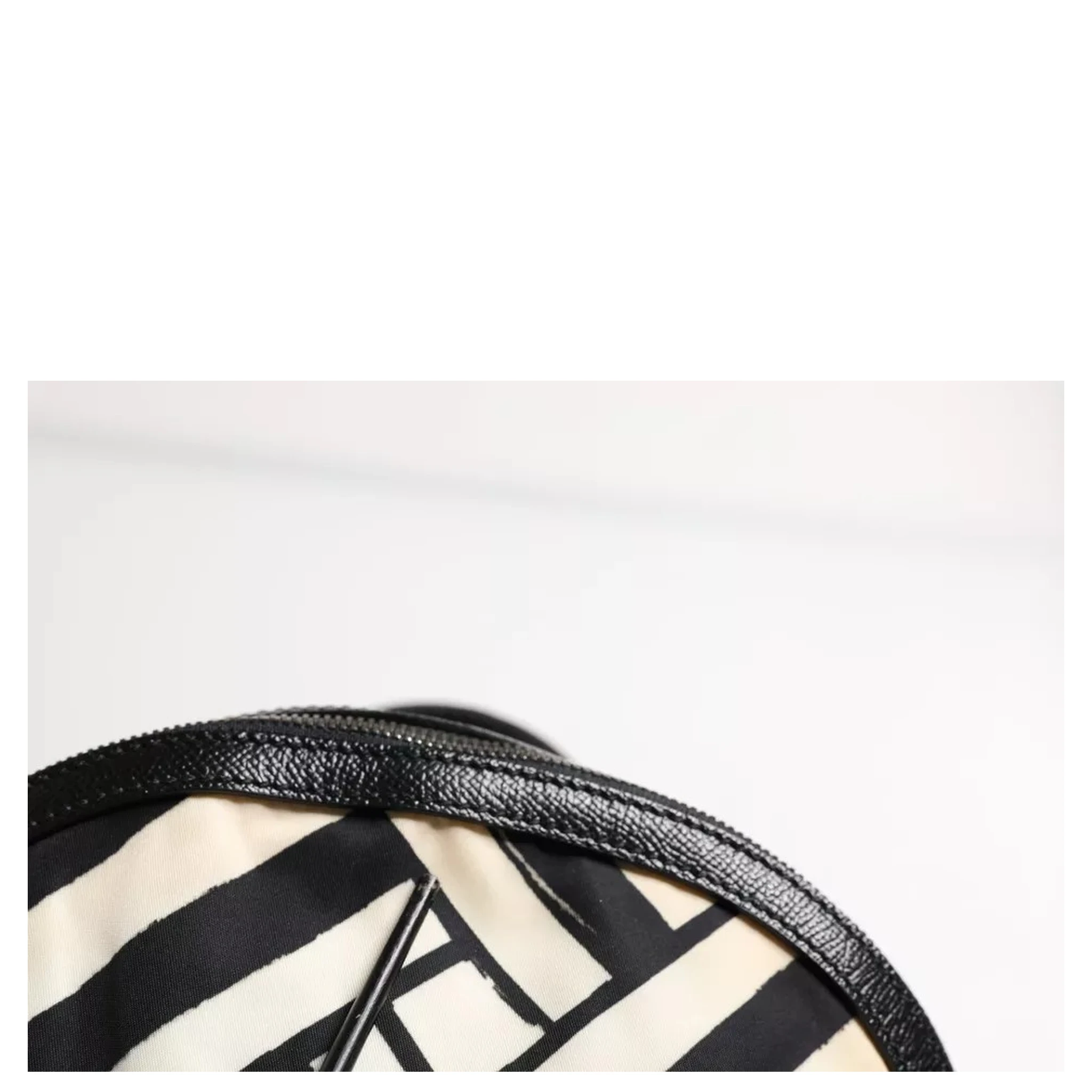 Black White Nylon Leather Travel Back Pack Bag