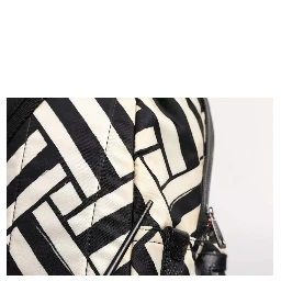 Black White Nylon Leather Travel Back Pack Bag