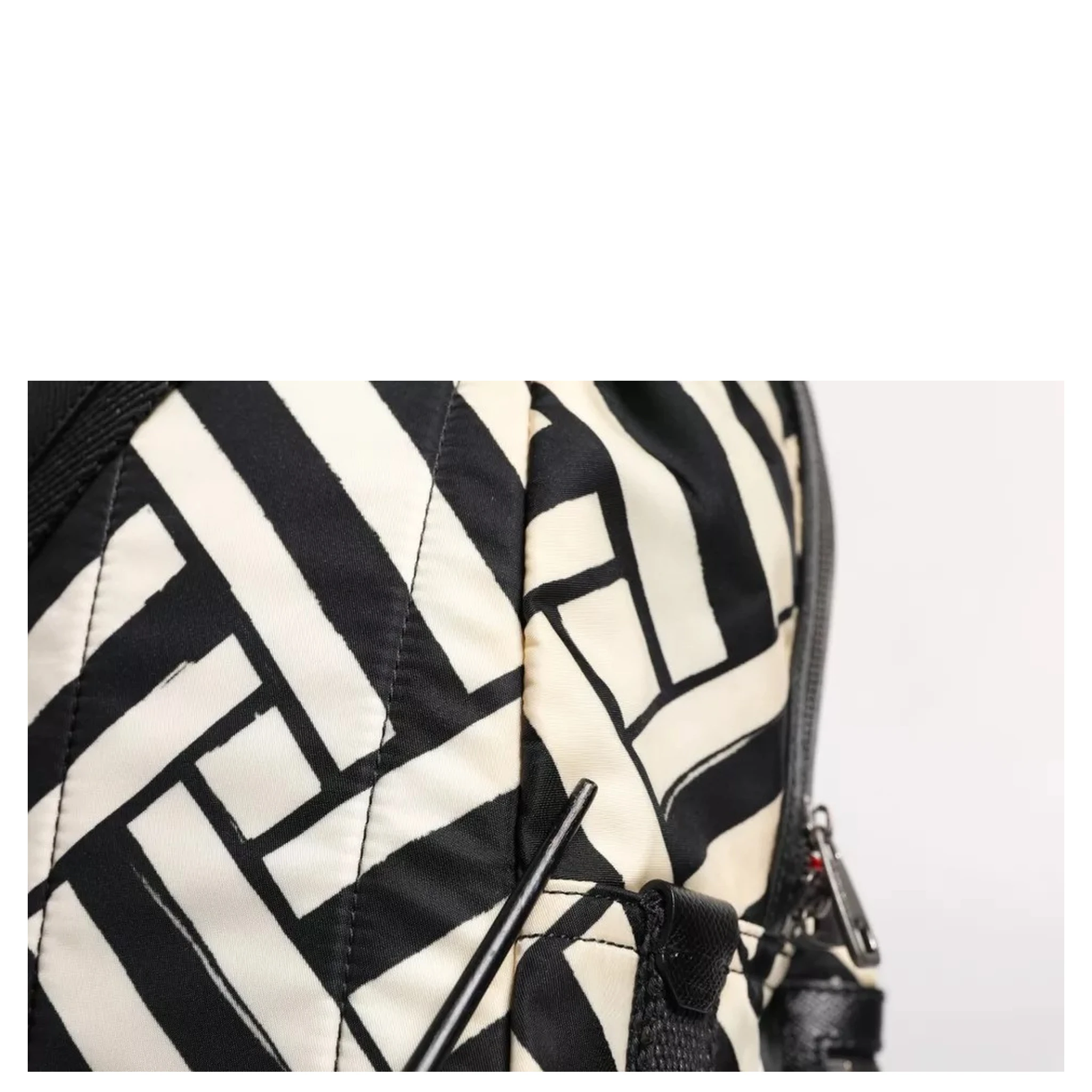 Black White Nylon Leather Travel Back Pack Bag