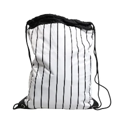 Black White Striped Polyester Drawstring Bag