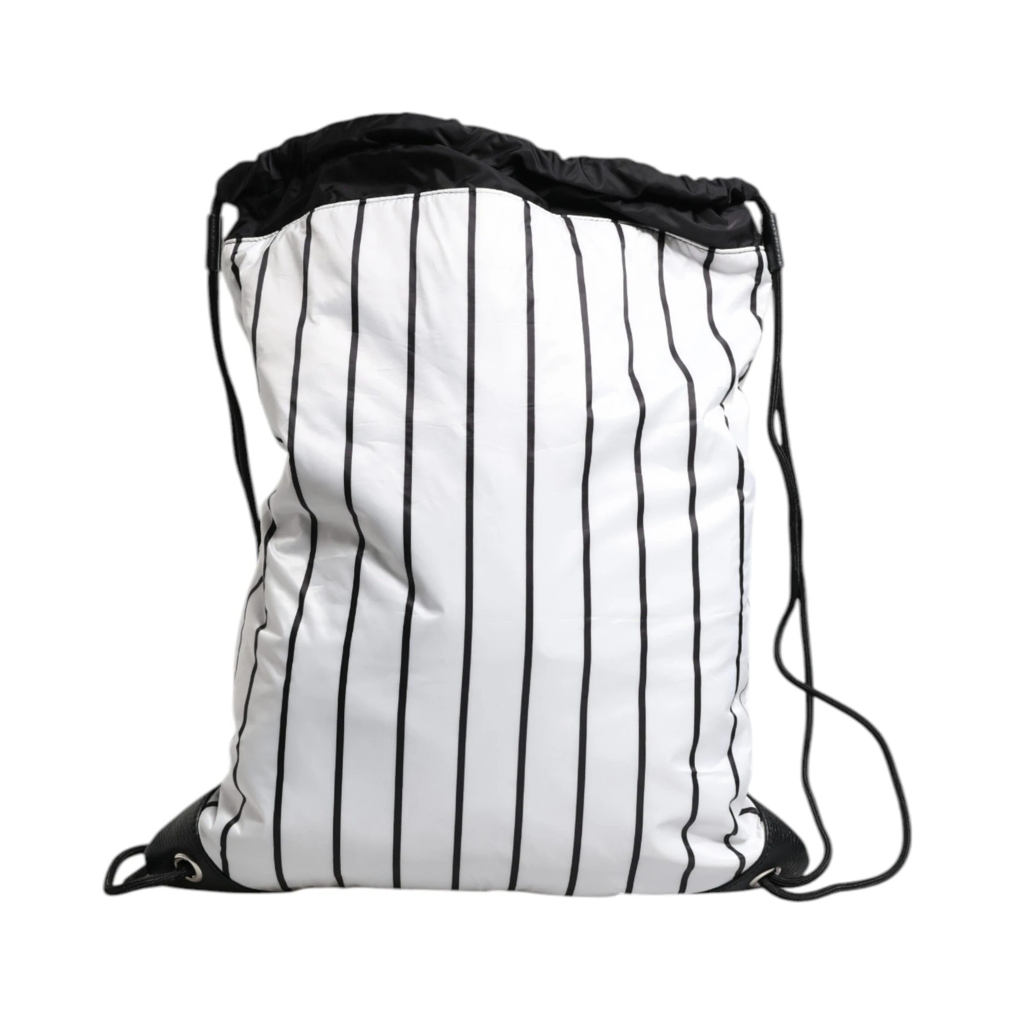 Black White Striped Polyester Drawstring Bag