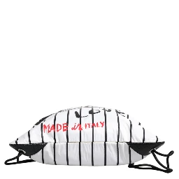 Black White Striped Polyester Drawstring Bag