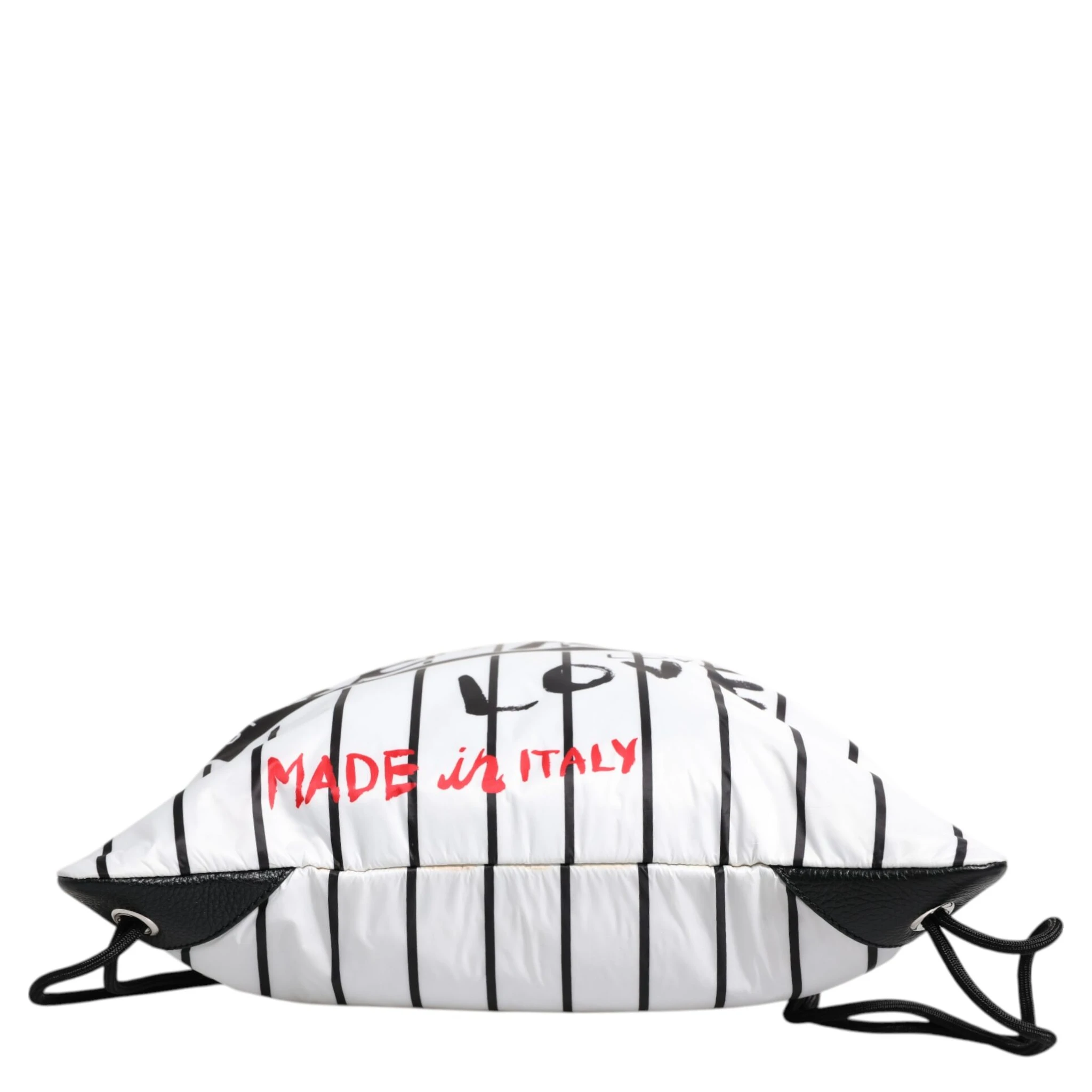 Black White Striped Polyester Drawstring Bag