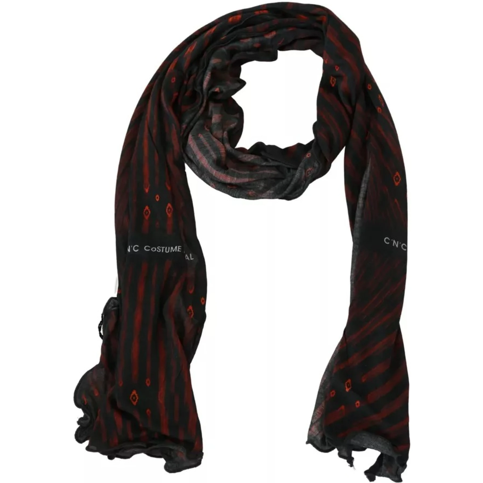 Black Red Viscose Foulard Branded Scarf