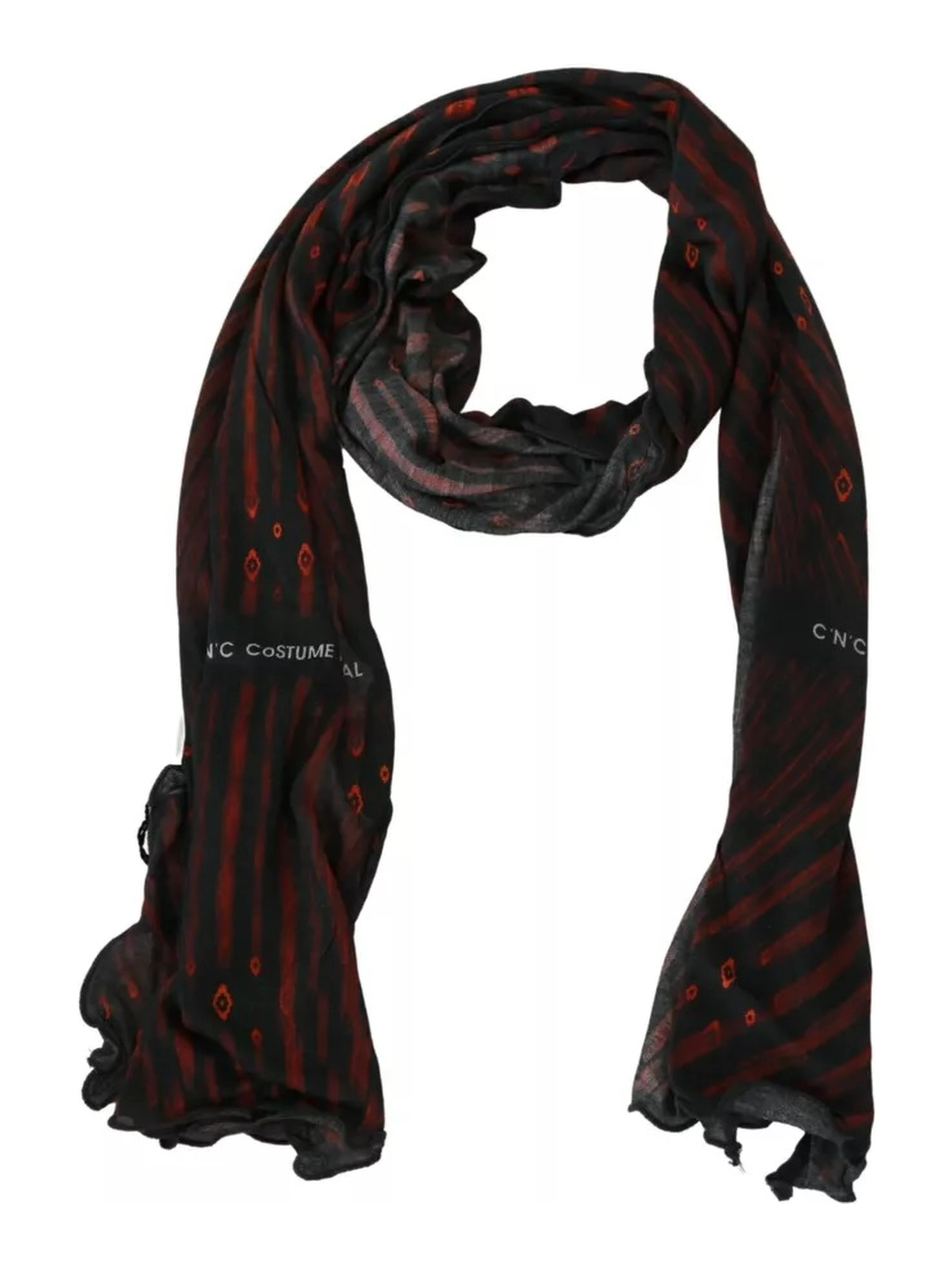 Black Red Viscose Foulard Branded Scarf
