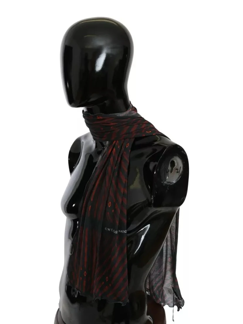 Black Red Viscose Foulard Branded Scarf