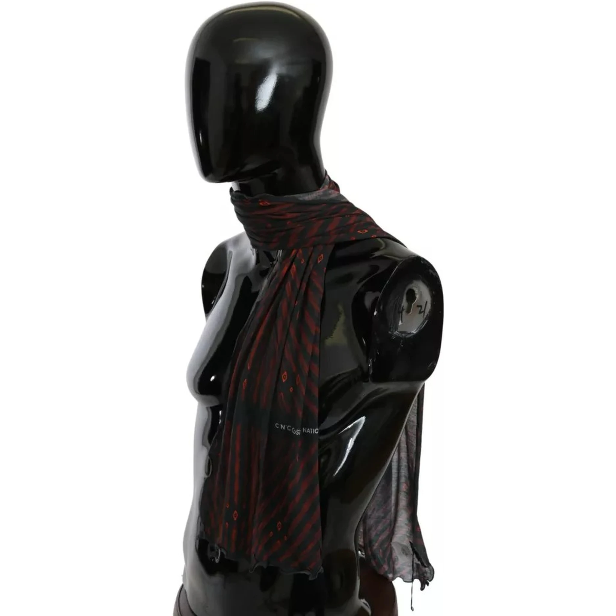 Black Red Viscose Foulard Branded Scarf