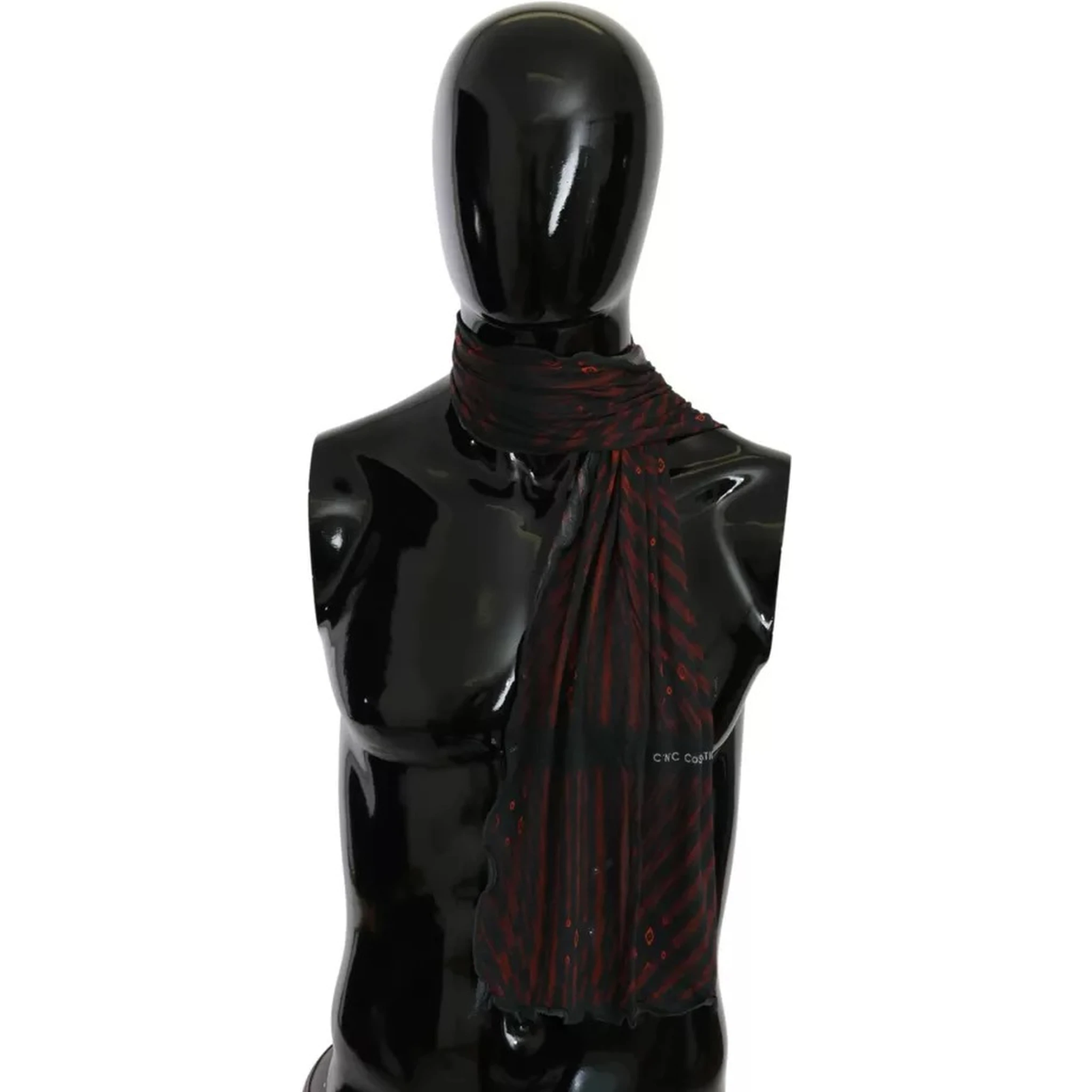 Black Red Viscose Foulard Branded Scarf