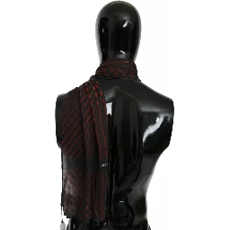 Black Red Viscose Foulard Branded Scarf