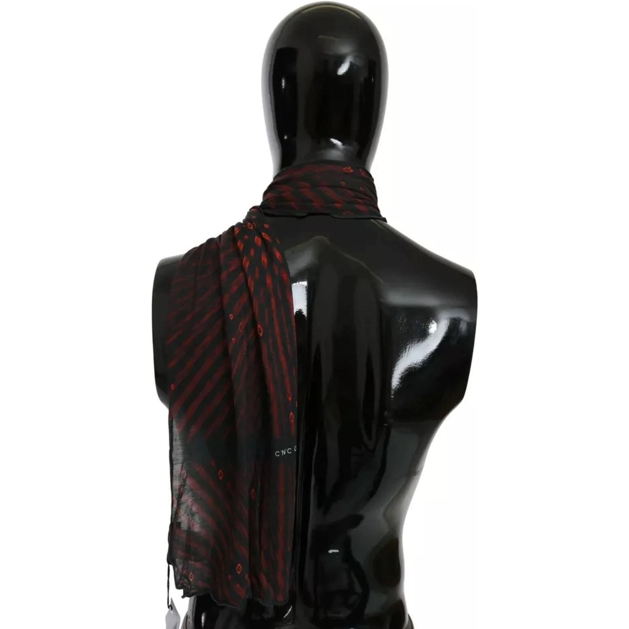 Black Red Viscose Foulard Branded Scarf
