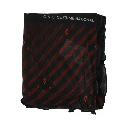 Black Red Viscose Foulard Branded Scarf