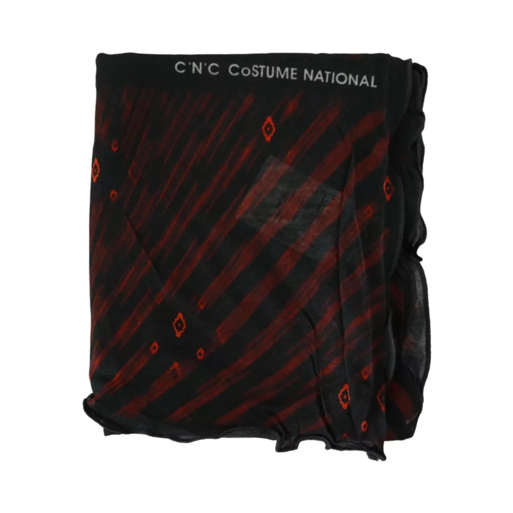 Black Red Viscose Foulard Branded Scarf