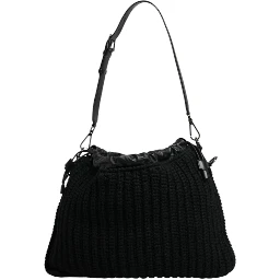 Black Cashmere Knitted Leather Shoulder Bag