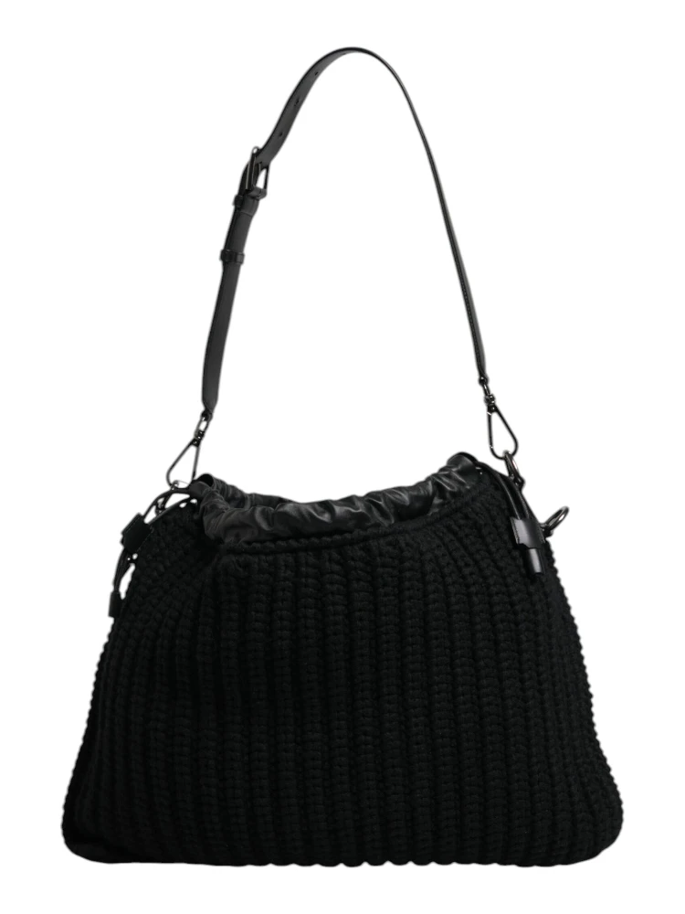 Black Cashmere Knitted Leather Shoulder Bag alternative