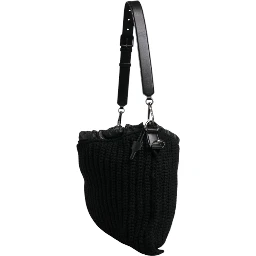 Black Cashmere Knitted Leather Shoulder Bag