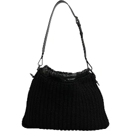 Black Cashmere Knitted Leather Shoulder Bag