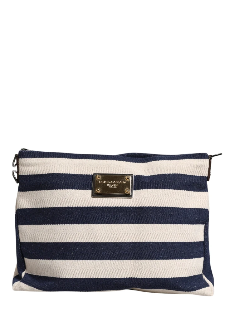 Blue White Stripes Logo Plaque Tote Bag